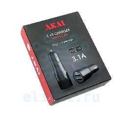 Блок питания ПРИКУРИВАТЕЛЬ АВТО  5V USB 3100MA X 2  AKAI CH6D02B ЧЕРНЫЙ