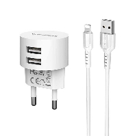 Блок питания USB*2 5V 2.4A BOROFONE BA23A + LIGHTNING Блок питания USB*2 5V 2.4A BOROFONE BA23A + LIGHTNING