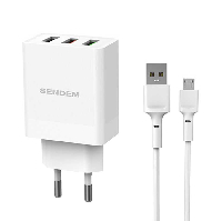 Блок питания  USB*3  5V 4.8A  SENDEM OG04 + КАБЕЛЬ MICRO USB