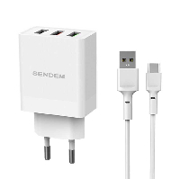 Блок питания  USB*3  5V 4.8A  SENDEM OG04 + КАБЕЛЬ TYPE-C